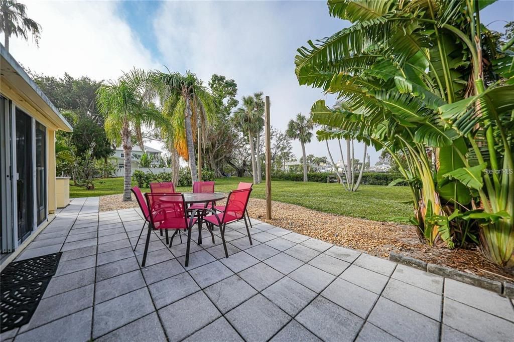 Open patio with water views.