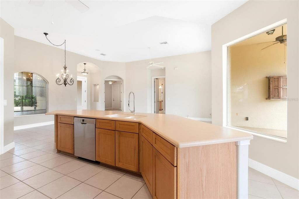 Kitchen overlooking Great Room and Dining Area