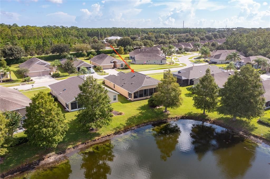 Aerial of house and lake