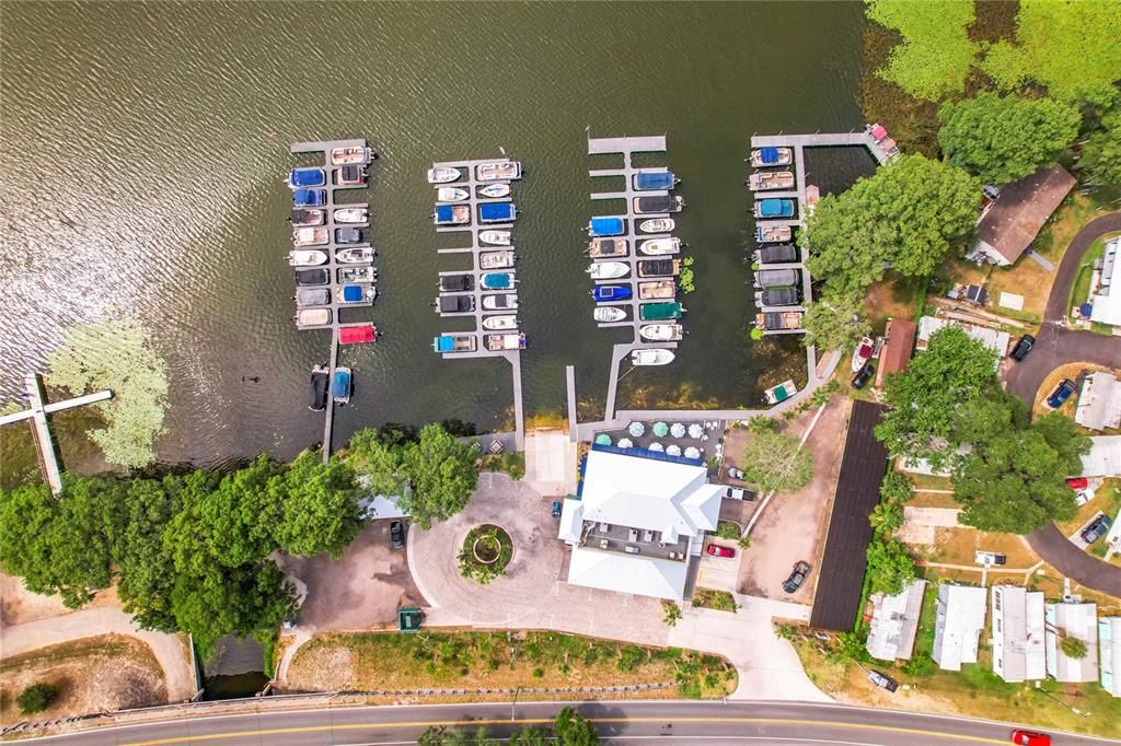 Waterfront dining with boat slips