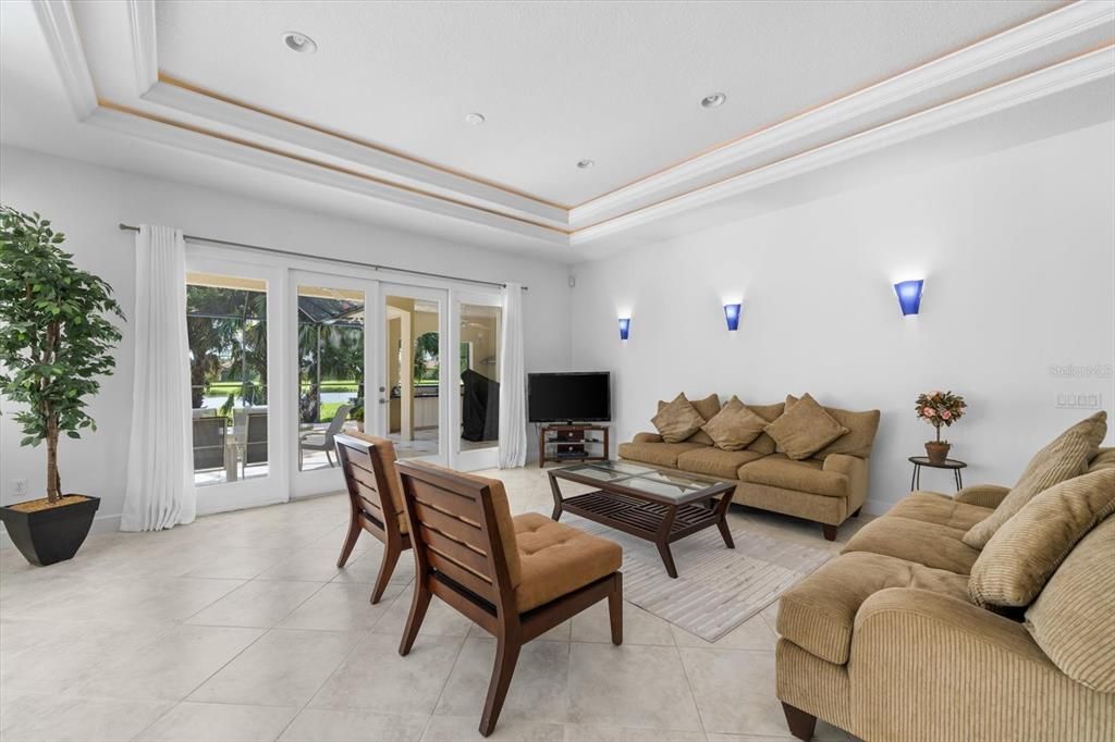 Family Room with sliding doors opening into the lenai