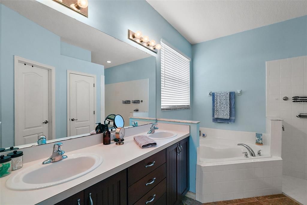 Primary Bathroom with Dual Sinks and Garden Tub