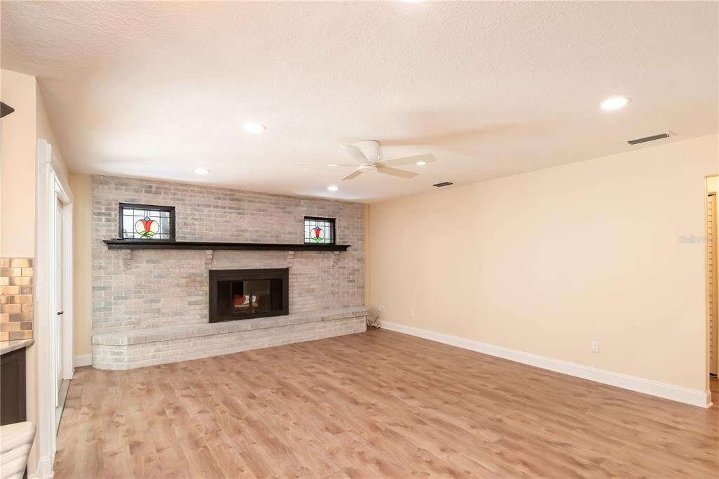 Family Room with a  spectacular Fireplace