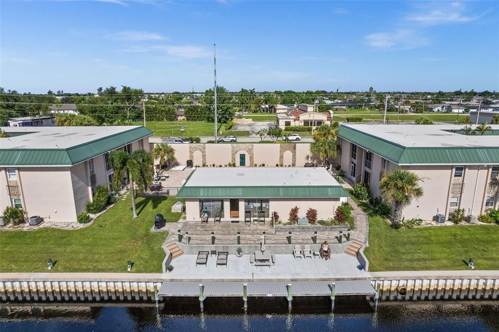 Areal view of the back of the clubhouse