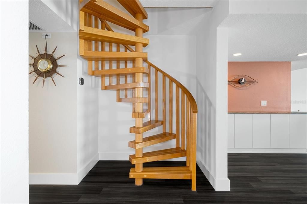 Spiral staircase to master loft suite