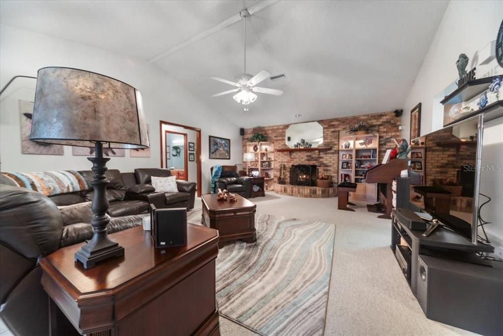 Large Living Room with wood burning fireplace