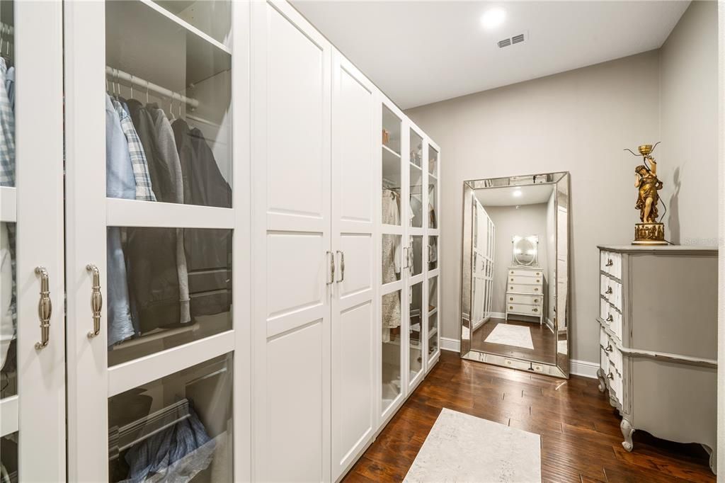 Spacious primary walk-in closet