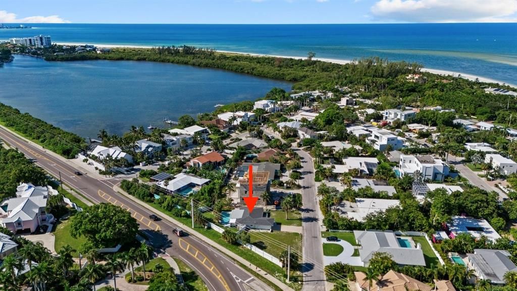 View from above looking west toward north Lido beach and private beach access.