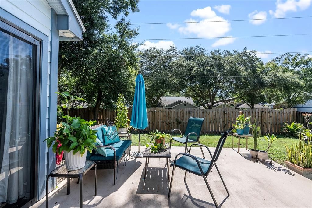 Back patio and partial view of the back yard