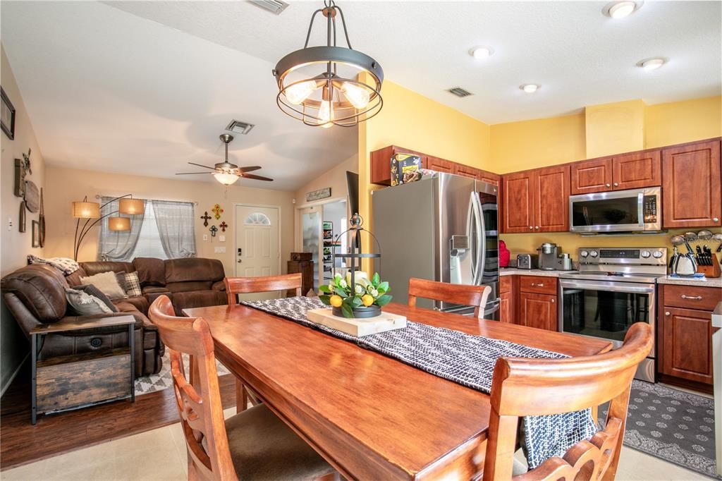 Dining area into living room and kitchen