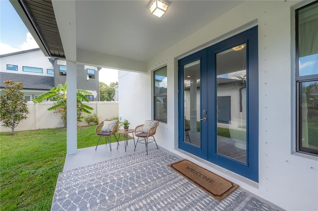 Back Porch with Fenced Backyard and Outdoor Grill