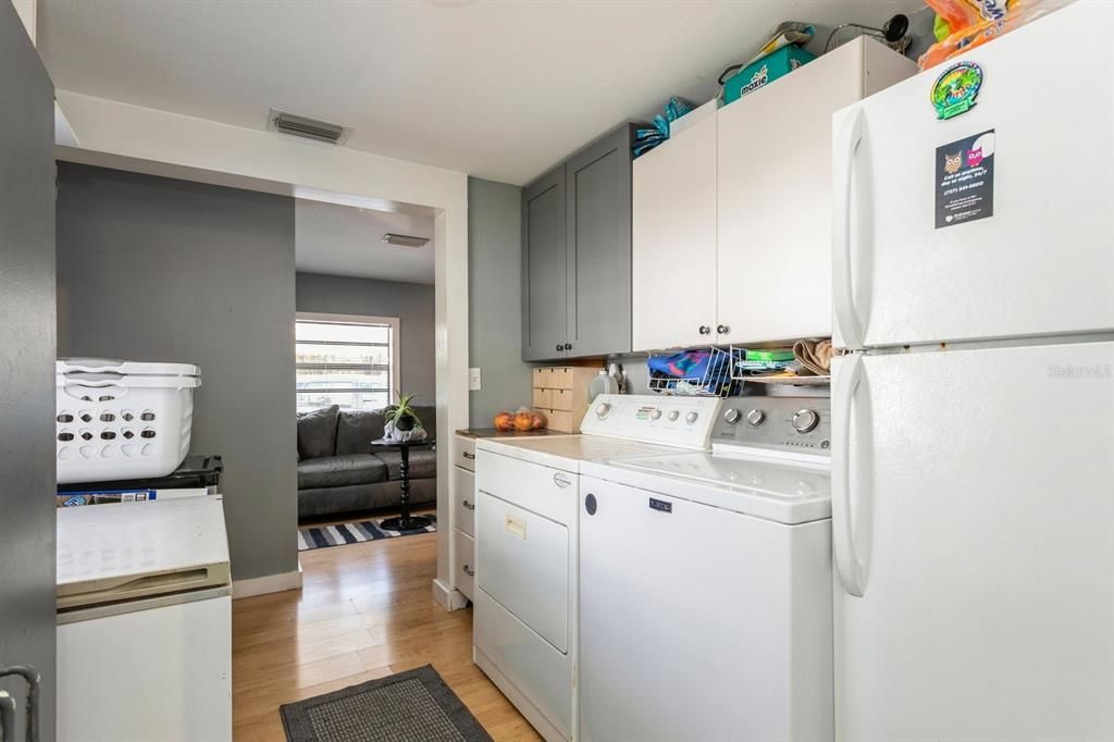 Extra refrigerator in laundry room