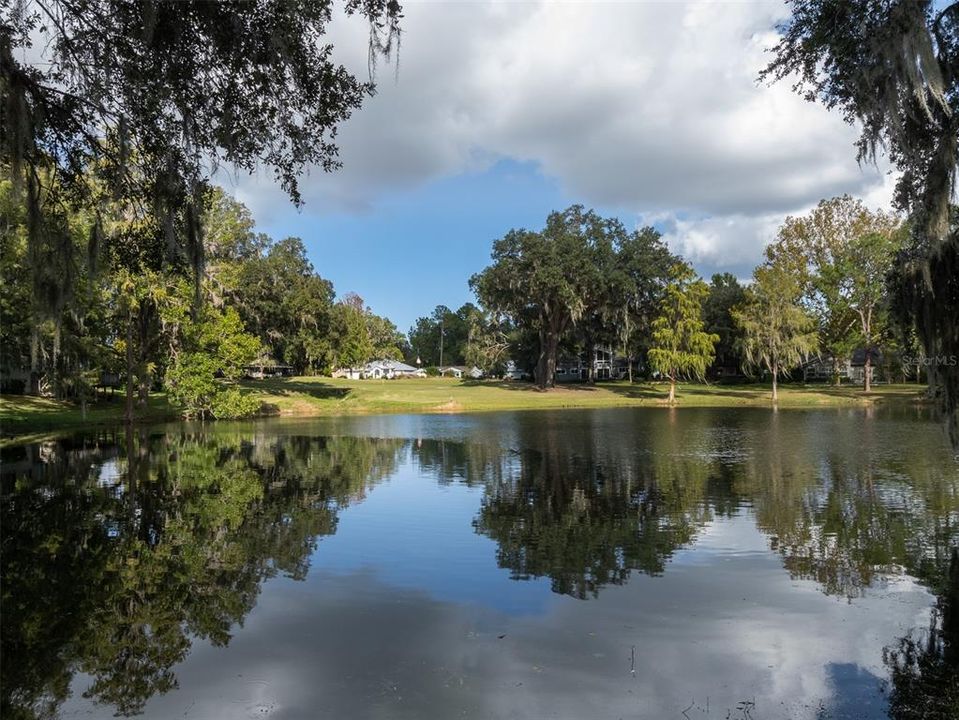 A pond behind the house and next to golf hole