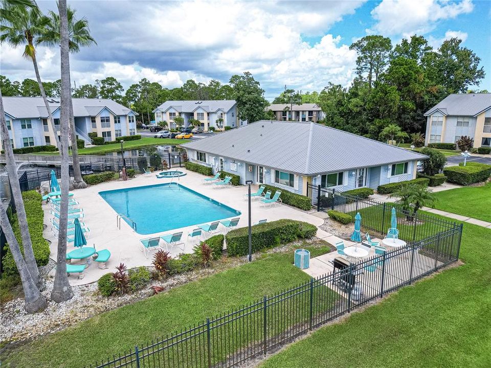 Aerial View of Community Pool & Grill Area