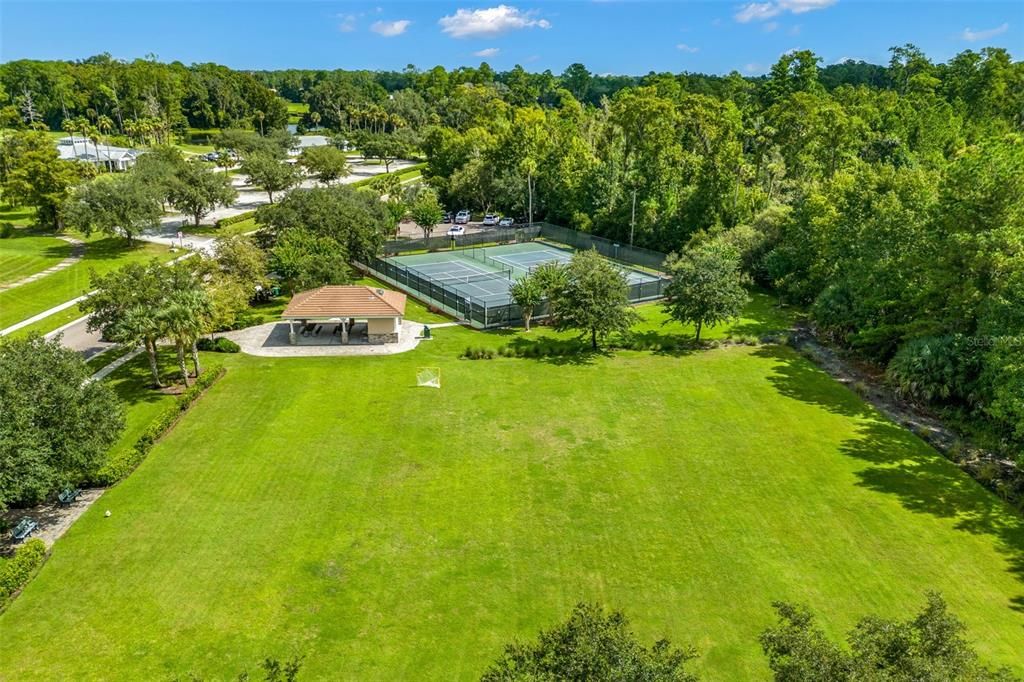 Gazebo, field, and tennis courts