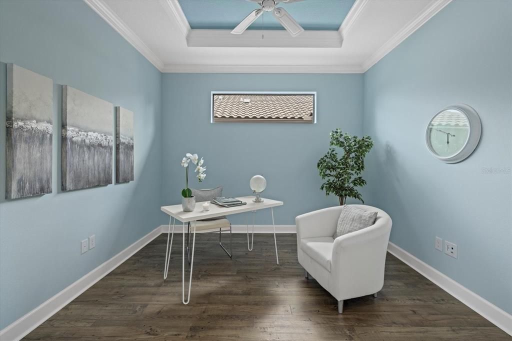 Office/den with tray ceiling & crown molding