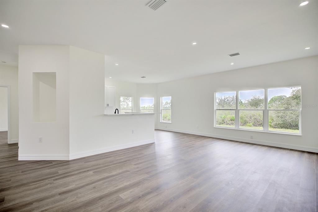 View from the family room towards the kitchen.