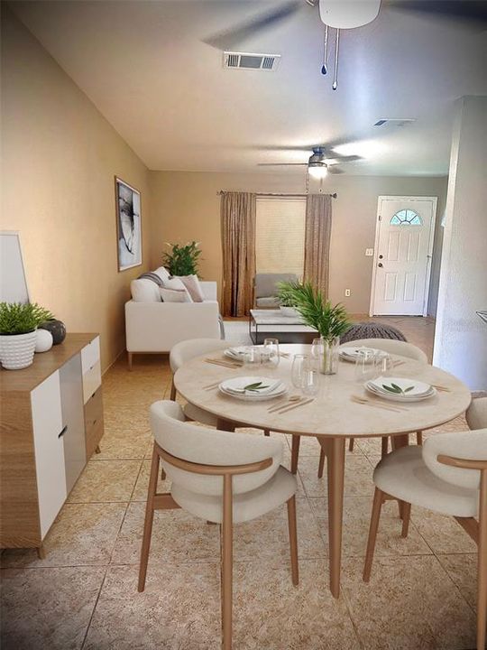 Virtually Staged Dining Room Open floor plan to Living Room