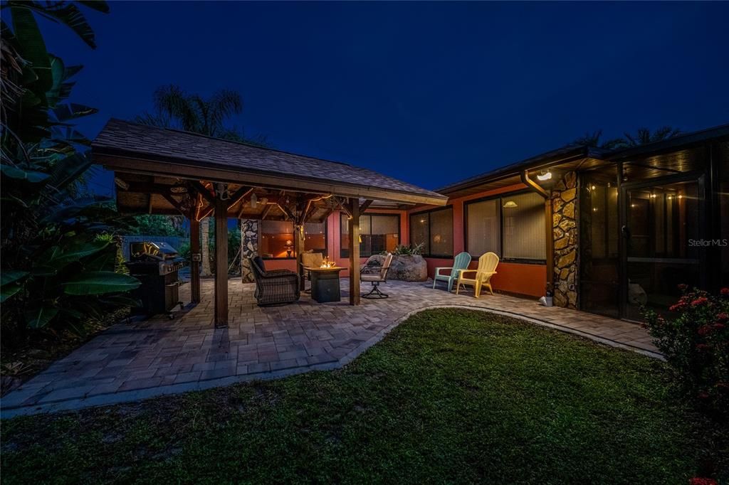 Covered gazebo with fire place!