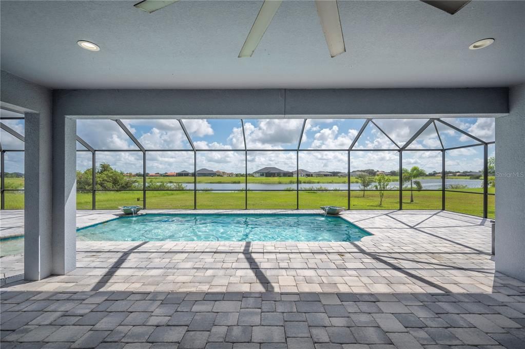 Pool with lake views