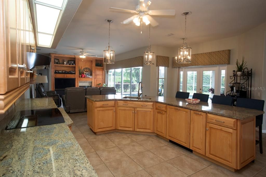 Beautiful Kitchen granite & Family Room with great view of the Pool