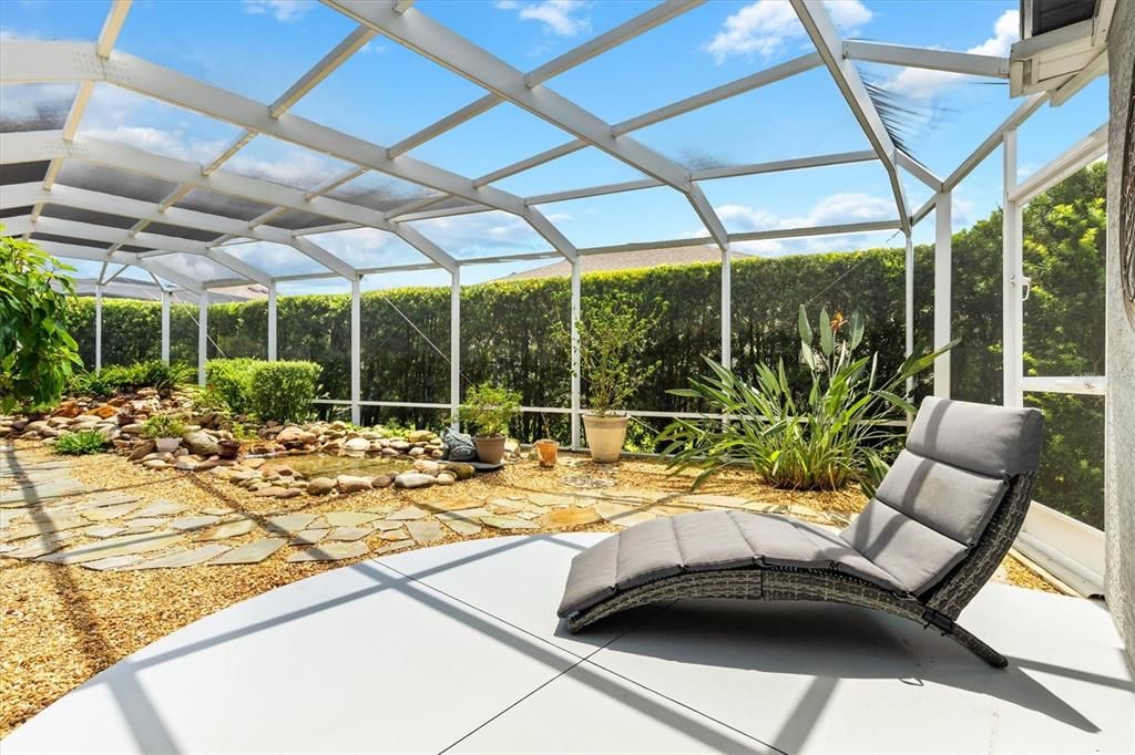 ZEN LIKE PATIO OVERLOOKING THE WATERFALL ROCK GARDEN.