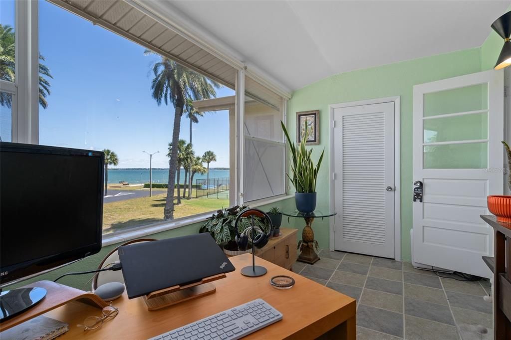 The highlight of the Florida room is the tropical water view. There is closet for additional storage.