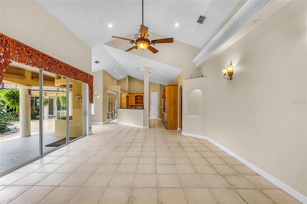 Family Room with Sliders that push back into the wall