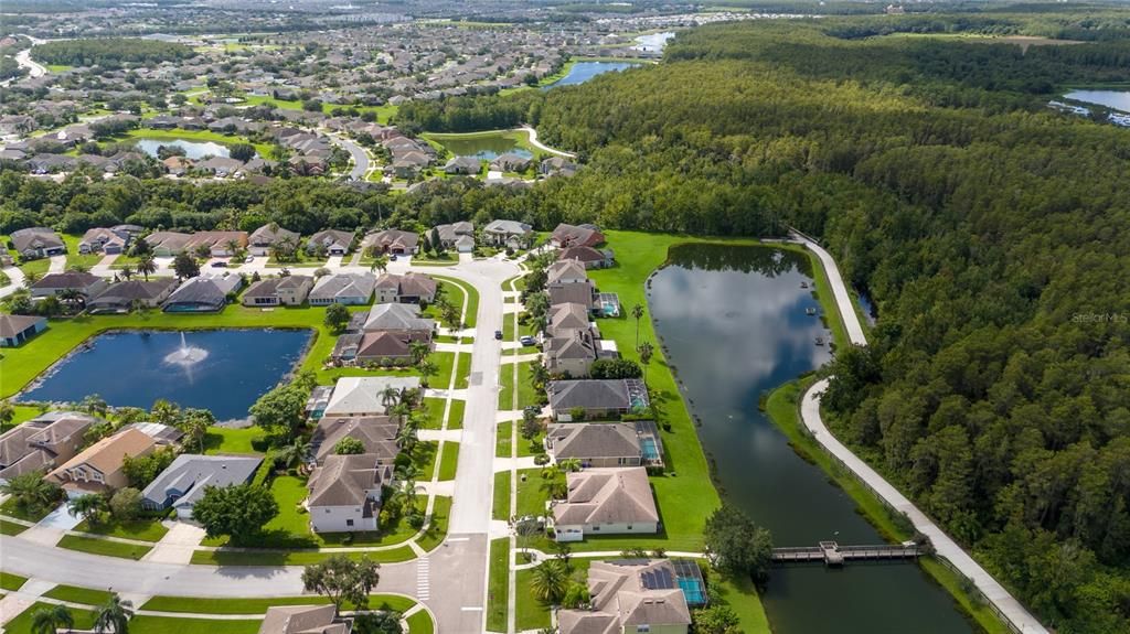 Aerial view of the bridge with private access to Shingle Creek Regional Park