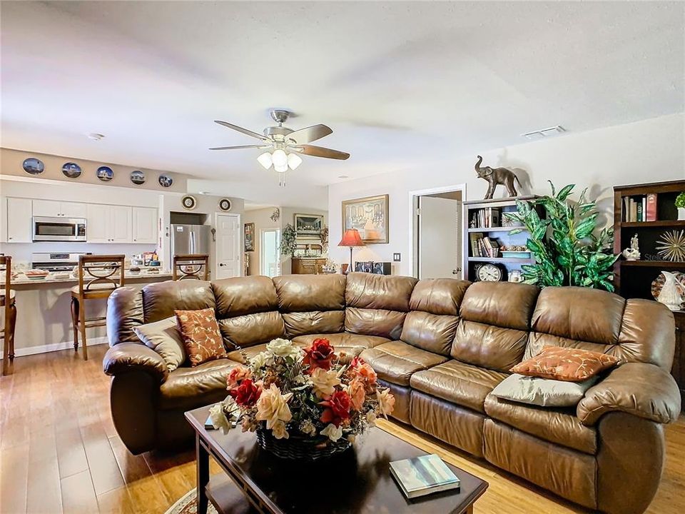 Family room and view into the kitchen