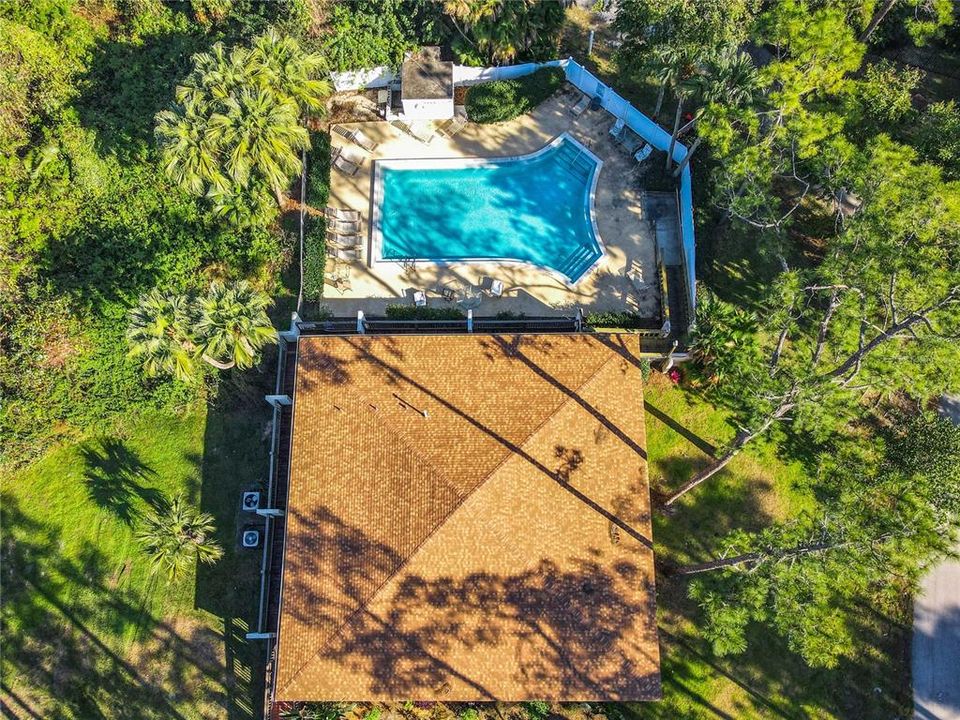 Aerial of the community pool and clubhouse