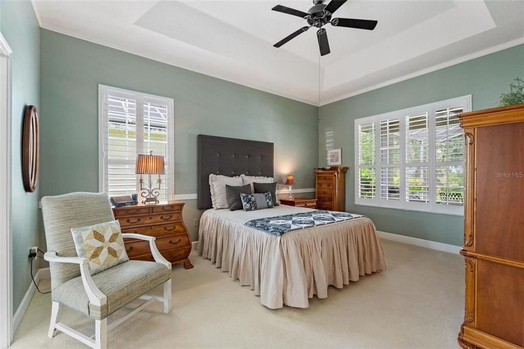 Tray ceiling in primary bedroom