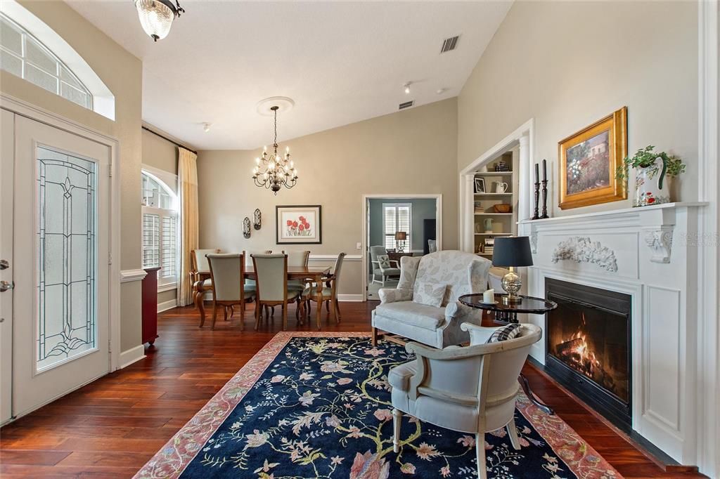 Flame in faux fireplace is virtually staged