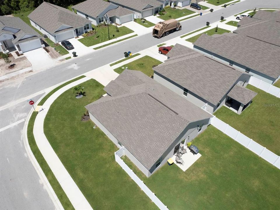 Aerial view of the home/corner lot.