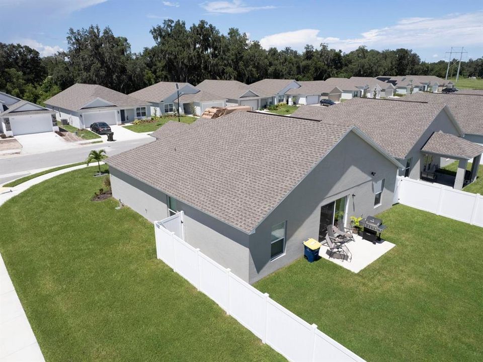 Aerial view of the home/corner lot.