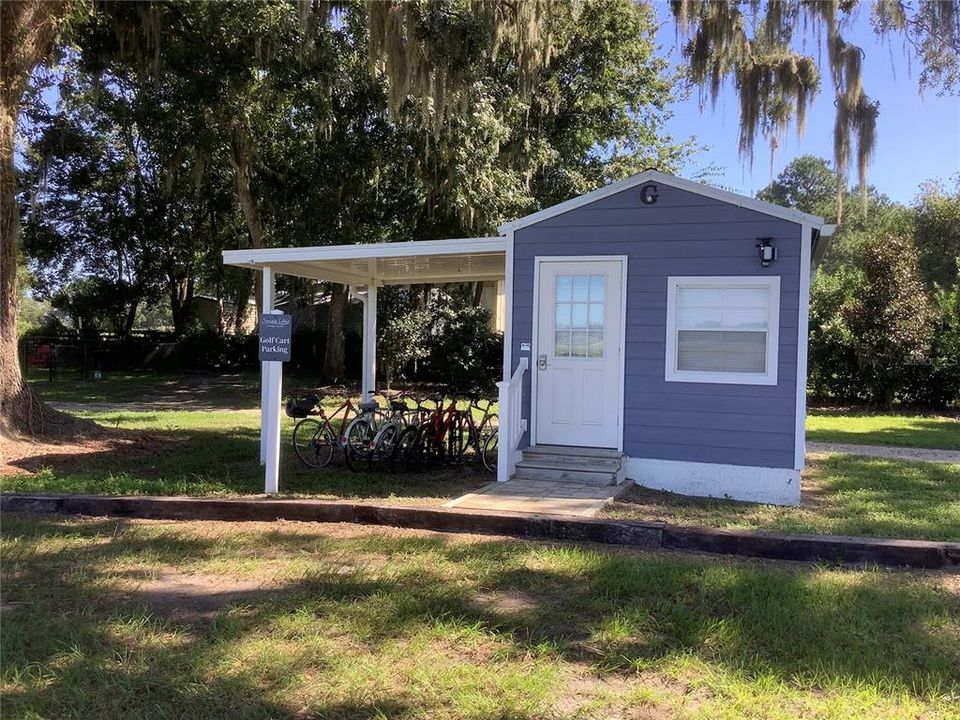 Community shed has tools to borrow and return.