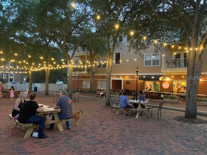 Haile Village Center restaurants and community playground.