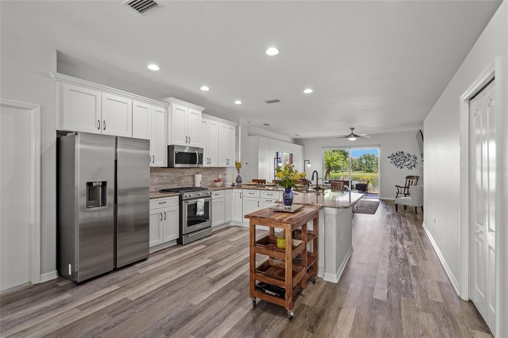 Kitchen with stainless appliances.