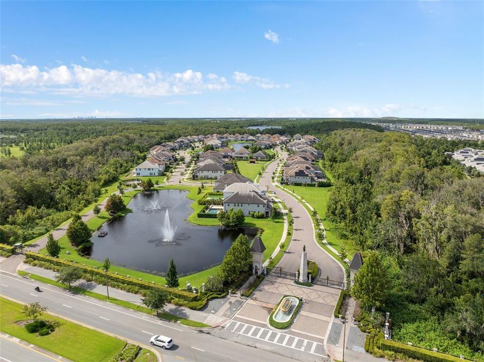 Front gates of Belle Vie from aerial view