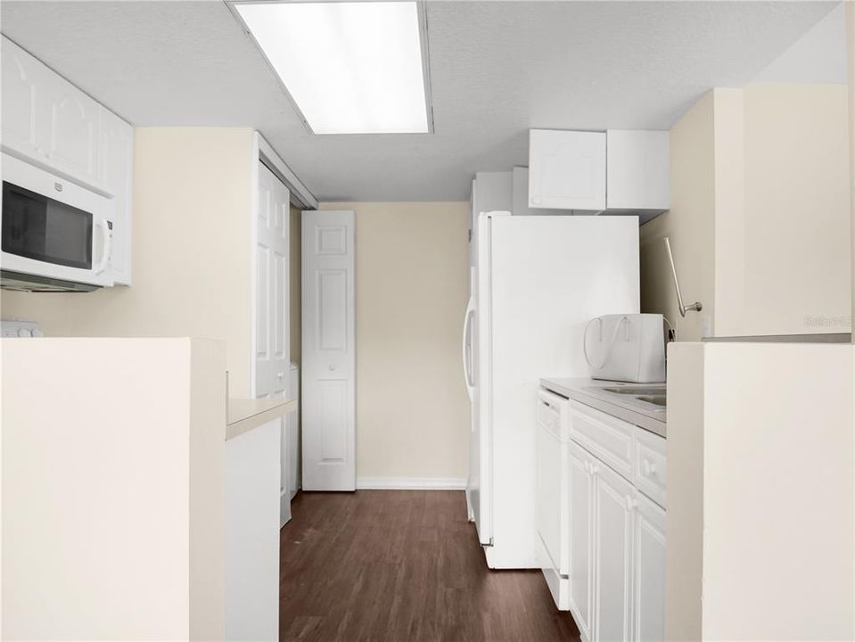 View of the kitchen from the dining area.