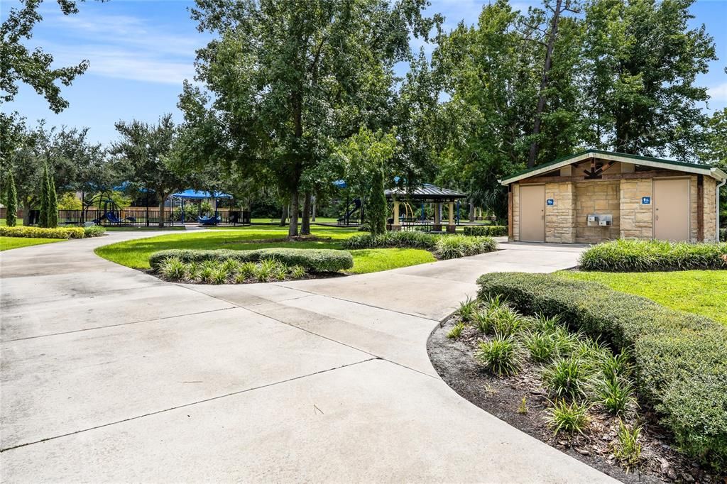 Pavilions, playgrounds and restrooms with water fountains