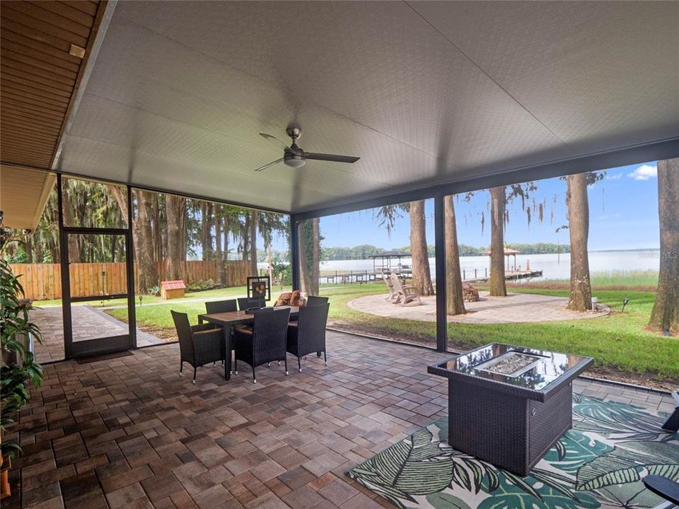 Inside screened patio with pavers