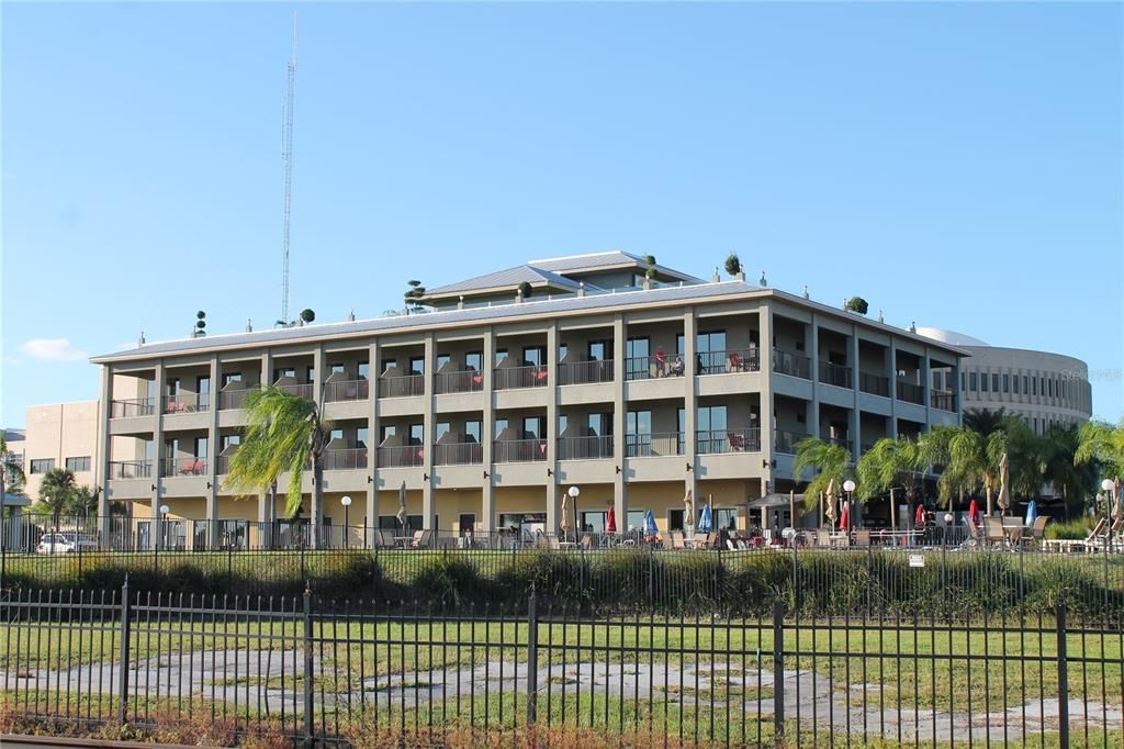 Resort hotel in the park on the lake