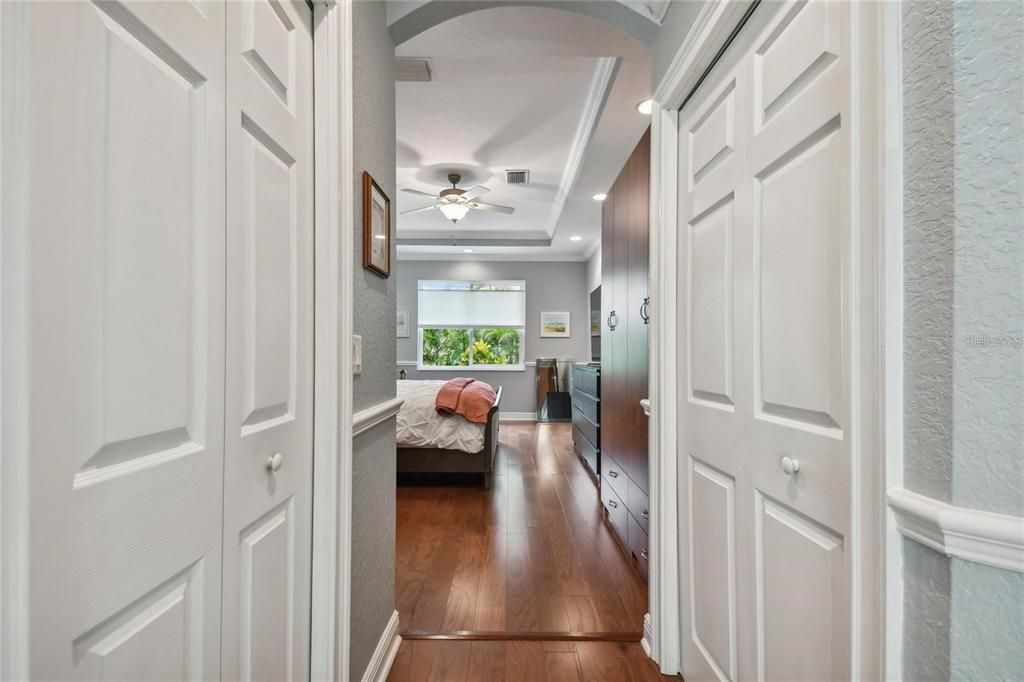 Primary bedroom with walk in closets