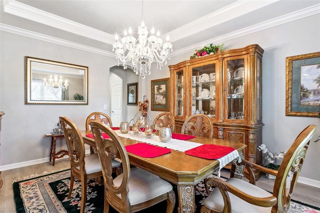 Your dining room just off the Butler's pantry is crowned & used as a perfect space for entertaining.