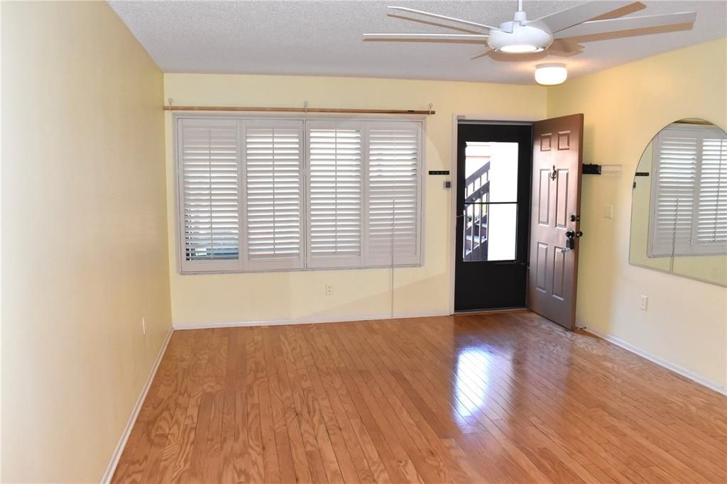 Living room with plantation shutters