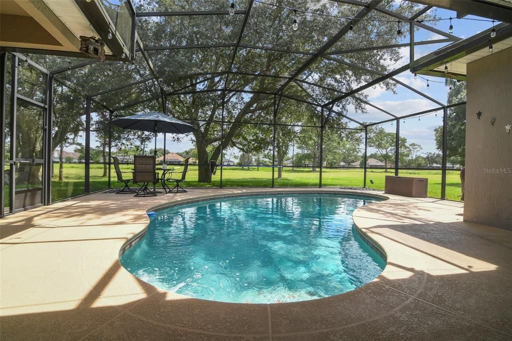 Pool on and the golf front view