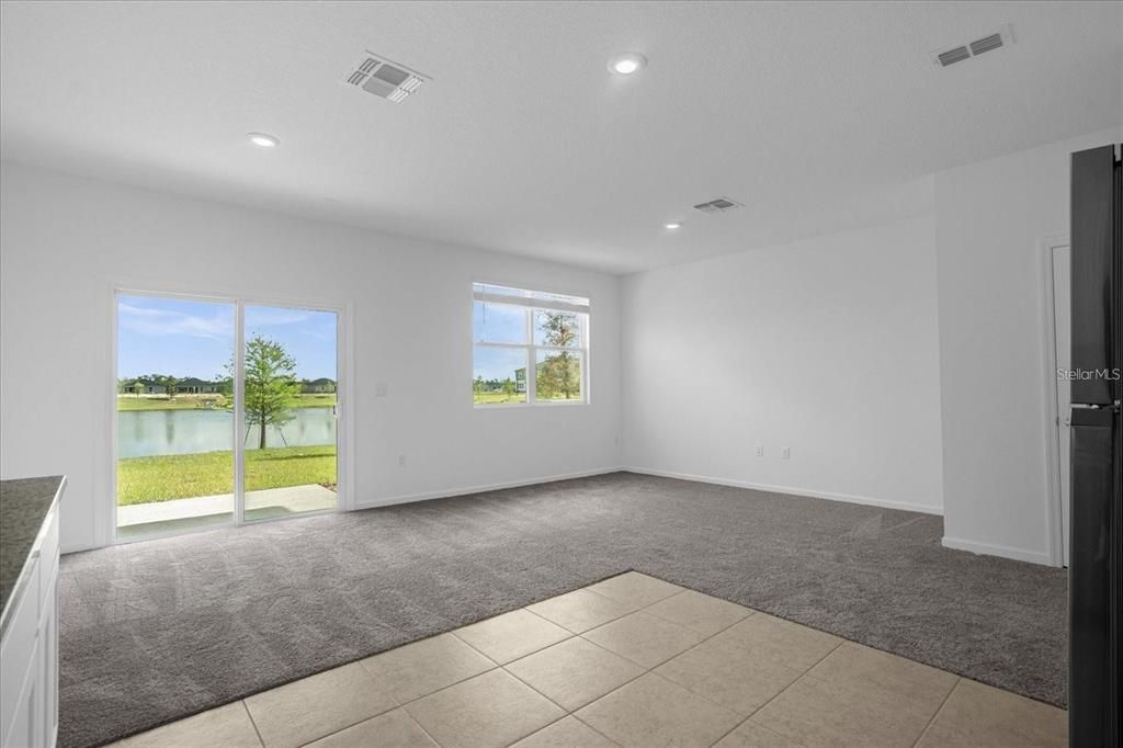 Living room and dining area open to kitchen