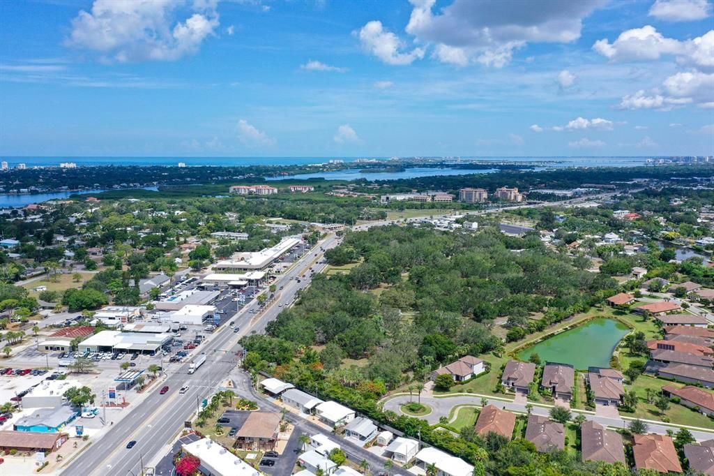 Aerial View showing the proximity to the Gulf of Mexico, Intercoastal Waterways & Siesta Key.