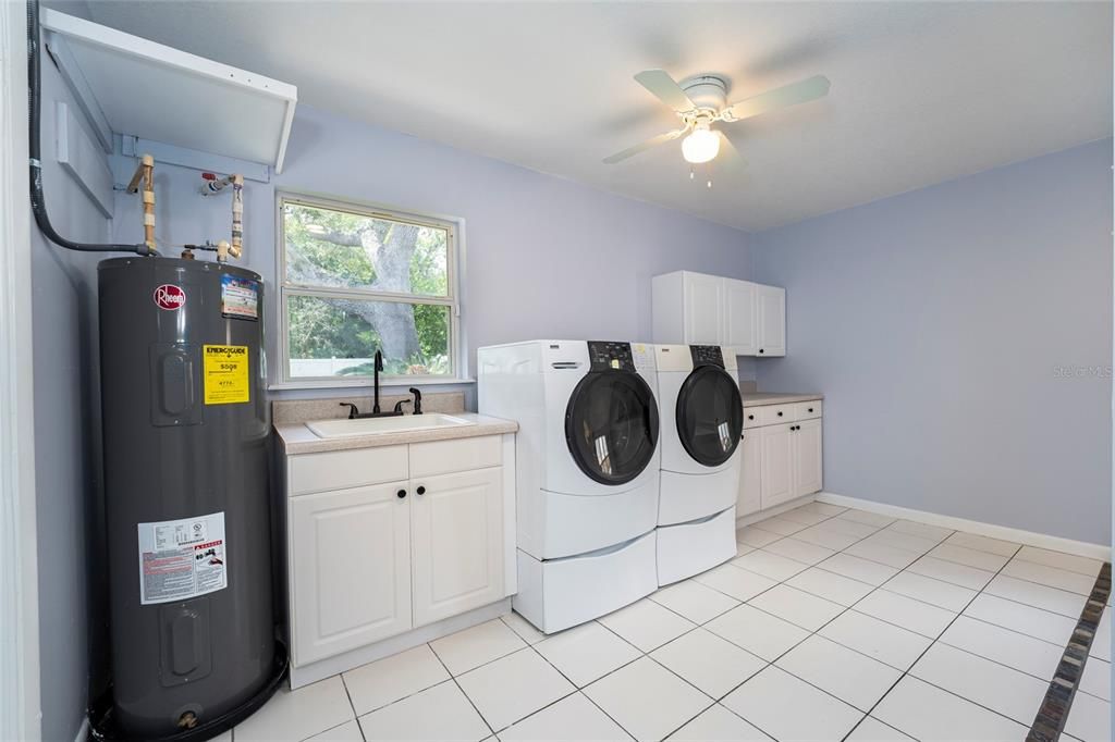 So much storage in this home! Utility room with sink. Brand NEW water heater and add'l storage on other side of utility room.